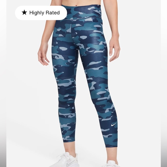 Nike One Mid Rise Blue Camo Leggings Running Workout - Picture 1 of 16